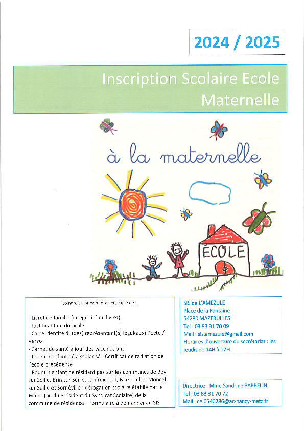 Dossier inscription maternelle 2024/2025